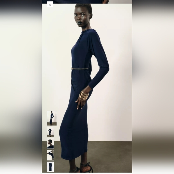 Zara Midnight Blue Belted Midi Dress - Picture 4 of 11